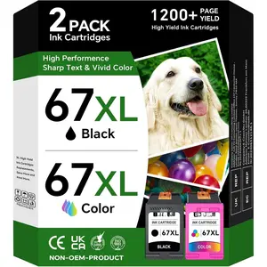 67 XL Ink Cartridges Black/Color Combo Pack Compatible for  Ink 67 67XL High Yield Replacement for HP67 Work for  DeskJet 2855e 2755e 1255 4100 2800e 2755e ENVY Pro 6455 6485 6000 Printer (2 Pack)