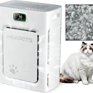 【2026 New Arrivals】Heapets P358 Pet Air Purifier for Home Large Room up to 2000 sq ft, H13 HEPA Double-Sided Air Filter, Air Cleaner for floating pet hair/pet undercoat Dander Odor Allergies Pollutant, PM2.5 Air Quality Monitor, Auto Mode, 5 Speeds