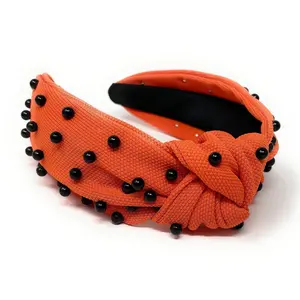Orange Black Pearls Knot Headband