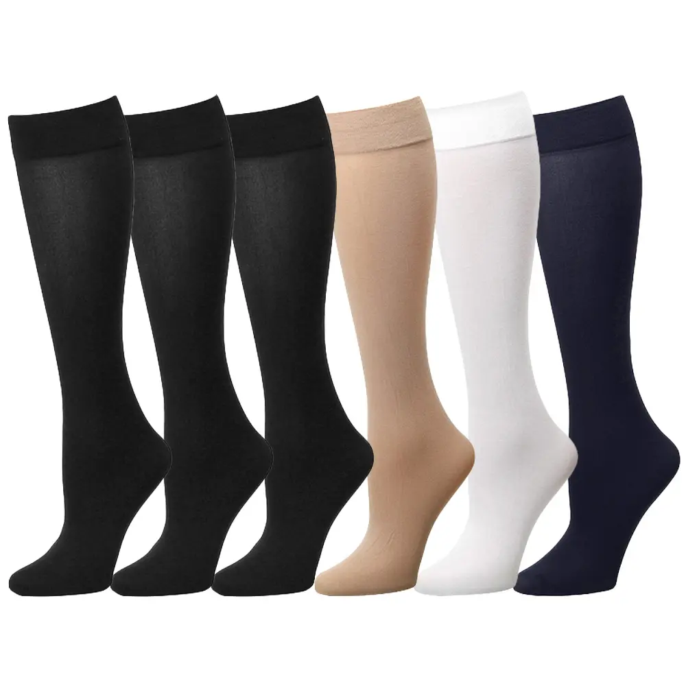 6-Pack Women Trouser Socks with Comfort Band Stretchy Spandex Opaque Knee High Casual