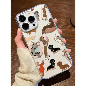 A winter scarf dachshund pattern transparent TPU case that is drop-proof and fingerprint-resistant, suitable for iPhone 17/16/15/14/13/12/11, featuring a cute puppy design. This is a perfect Christmas gift for friends, family.