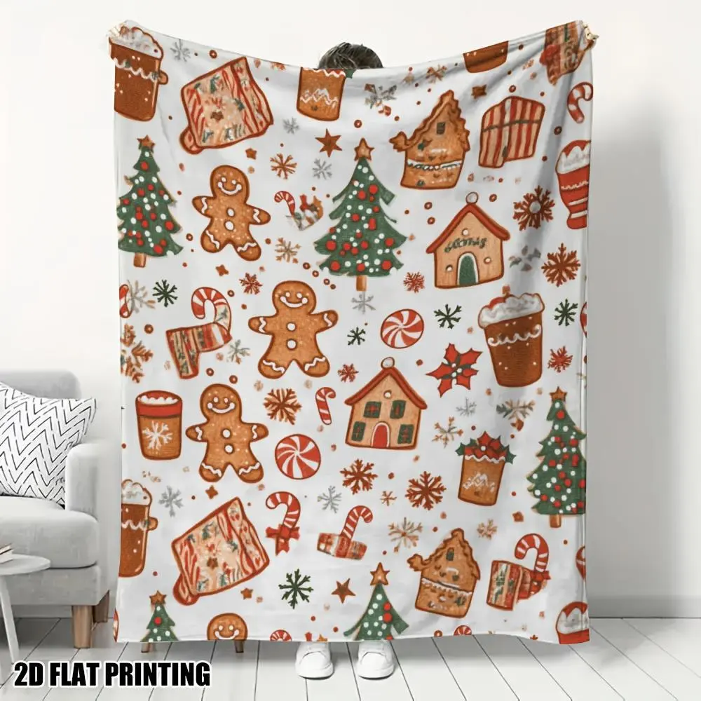 Christmas Gingerbread Man Blanket, Festive Plaid Couch Blanket, Single Pack Office Blanket & Winter Holiday Gift