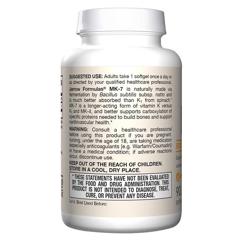 Jarrow Formulas MK-7 90 mcg - Bioactive Form of Vitamin K2 - 90 Servings (Softgels) - For Bone & Cardiovascular Health - Vitamin K2 MK-7 Dietary Supplement - K2 Vitamin Supplement MK-7 - Gluten Free