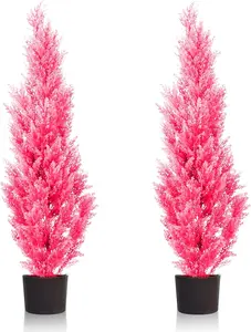 TIMES 5ft Topiary Trees Artificial Outdoor – UV Resistant Faux Cedar Pine Cypress Bushes and Shrubs, Fake Potted Plants for Front Porch Outside Planter Patio Decor, Set of 2 (4 Foot)