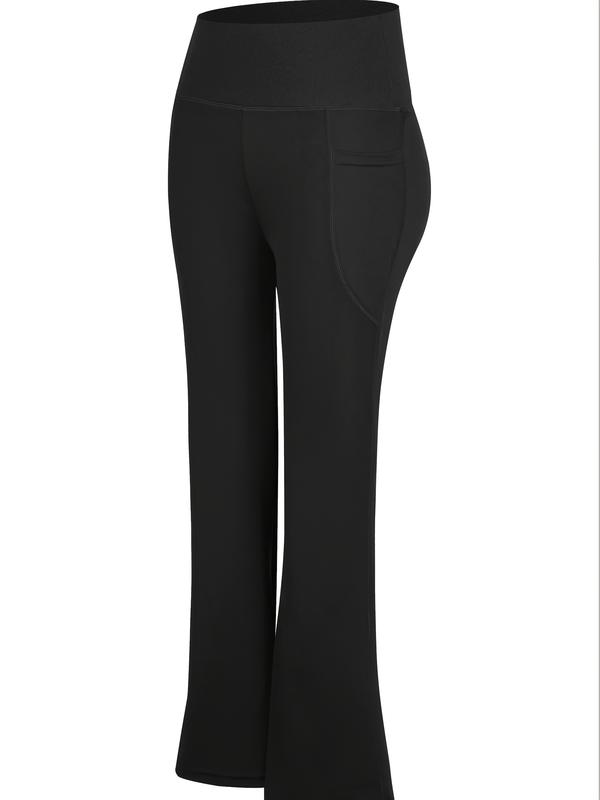 3pcs High Waisted Flare Pants with Side Pockets Tummy Control Stretch Workout Lounge Black Basic Fitted Minimalist Leggings Soft High-Elastic Gym Tights