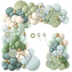 150Pcs Dusty Blue and Green Balloon Garland Kit with Gold and Neutral Accents for Party Decor