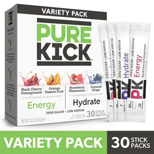 Pure Kick Energy & Hydration Powder Drink Mix Variety Pack, 30 Count Packets, Sports Drink