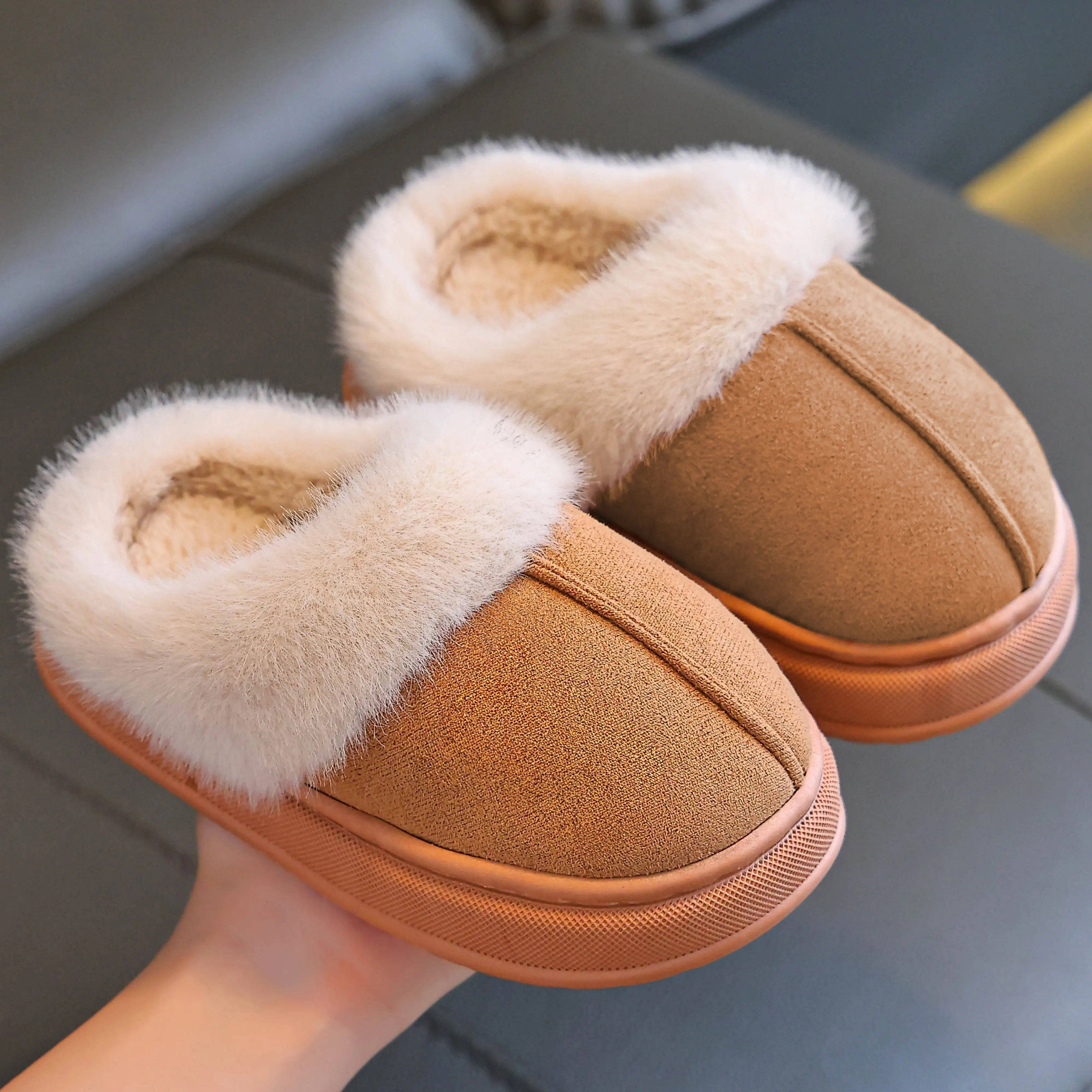 Children's slippers parent-child style autumn and winter 2025 new style small, medium and large boys, girls and children indoor home fur slippers bedr