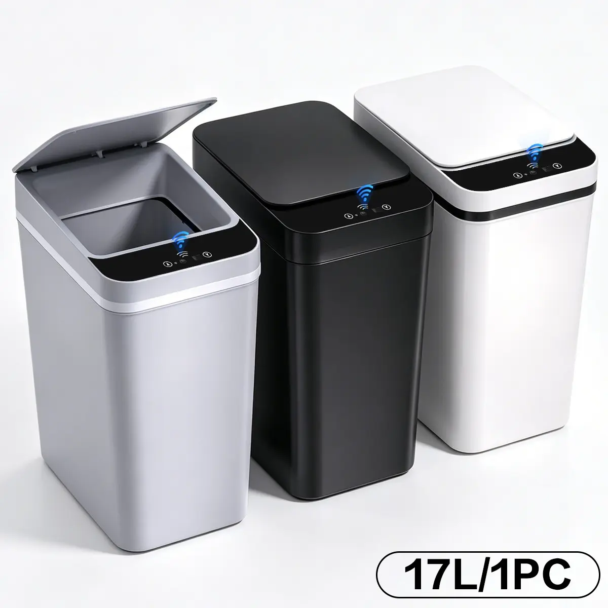 17L Induction Garbage Can with Lid, 3 Modes Touch-Free Auto Open, Sealed Design Odor-Proof, Ideal for Kitchen, Bathroom, Office, Requires 2 Aa Batteries