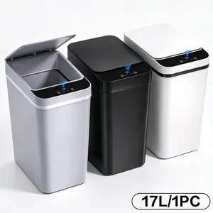 17L Induction Garbage Can with Lid, 3 Modes Touch-Free Auto Open, Sealed Design Odor-Proof, Ideal for Kitchen, Bathroom, Office, Requires 2 Aa Batteries