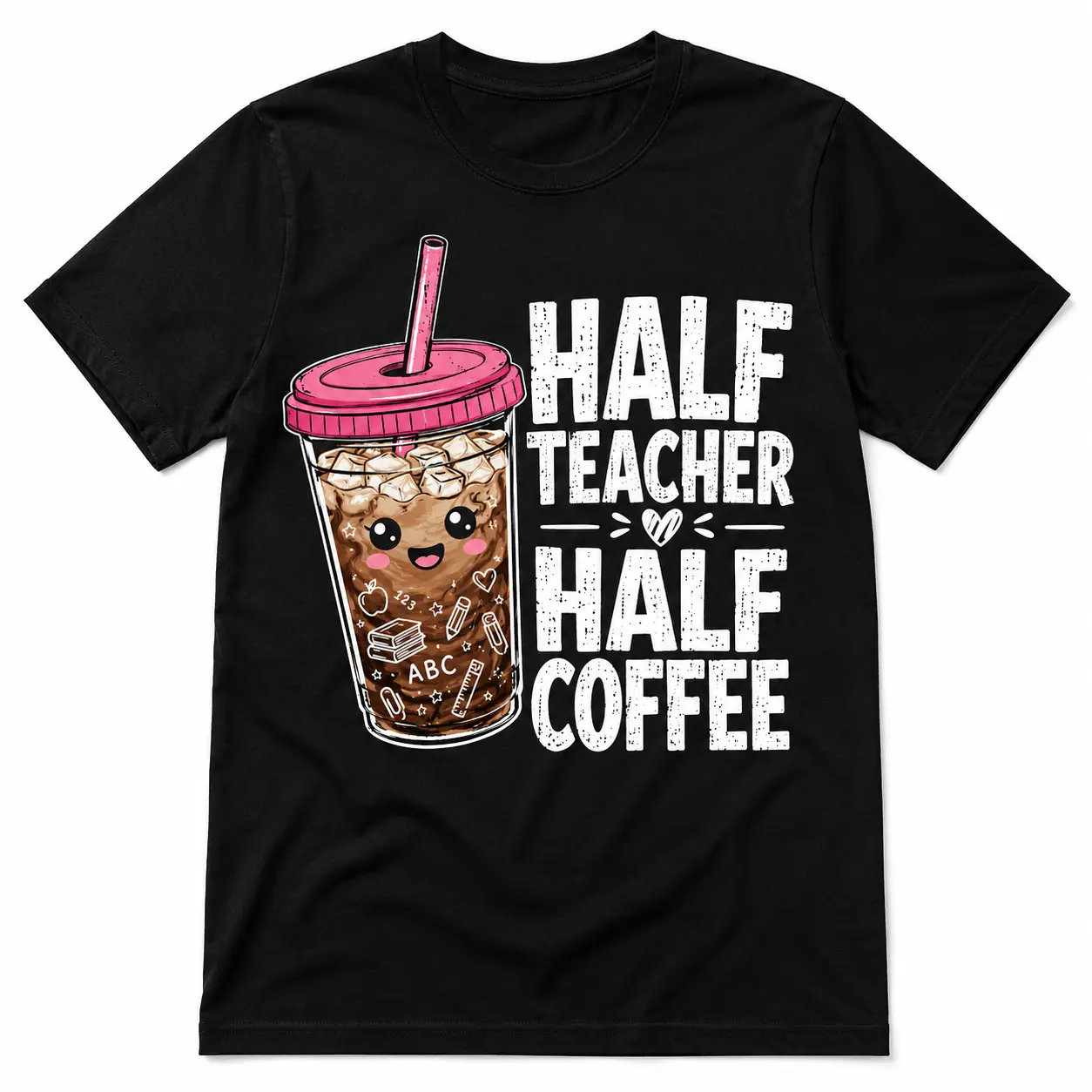 Half Teacher Half Coffee Shirt, Funny Teacher Coffee Graphic Tee, Back to School Teacher Shirt, Teacher Appreciation Coffee Lover Gift, 100% Cotton Adult Unisex Fit, Ships from USA
