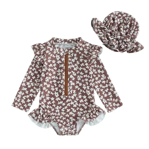 Meihuida Little Baby Girls Swimsuit  Rash Guard Long Sleeve Zipper Ruffle Bathing Suit Toddler Summer Clothes