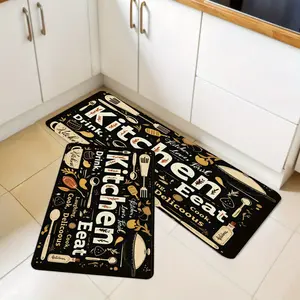 3pcs Set Kitchen Pads, with Colored Lettering And Tableware Designs, Soft And Comfortable, Easy to Clean, Suitable for Kitchen, Bathroom, Suitable for Friends Who Like Colorful Patterns
