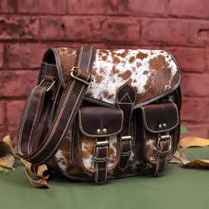 Cowhide Leather Crossbody Bag: Handmade Fur Saddle Bag