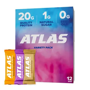 Atlas Bar – Real Food Protein, Clinically Tested, 20g Protein, 1g Sugar, No Seed Oils (12 Count, Variety)