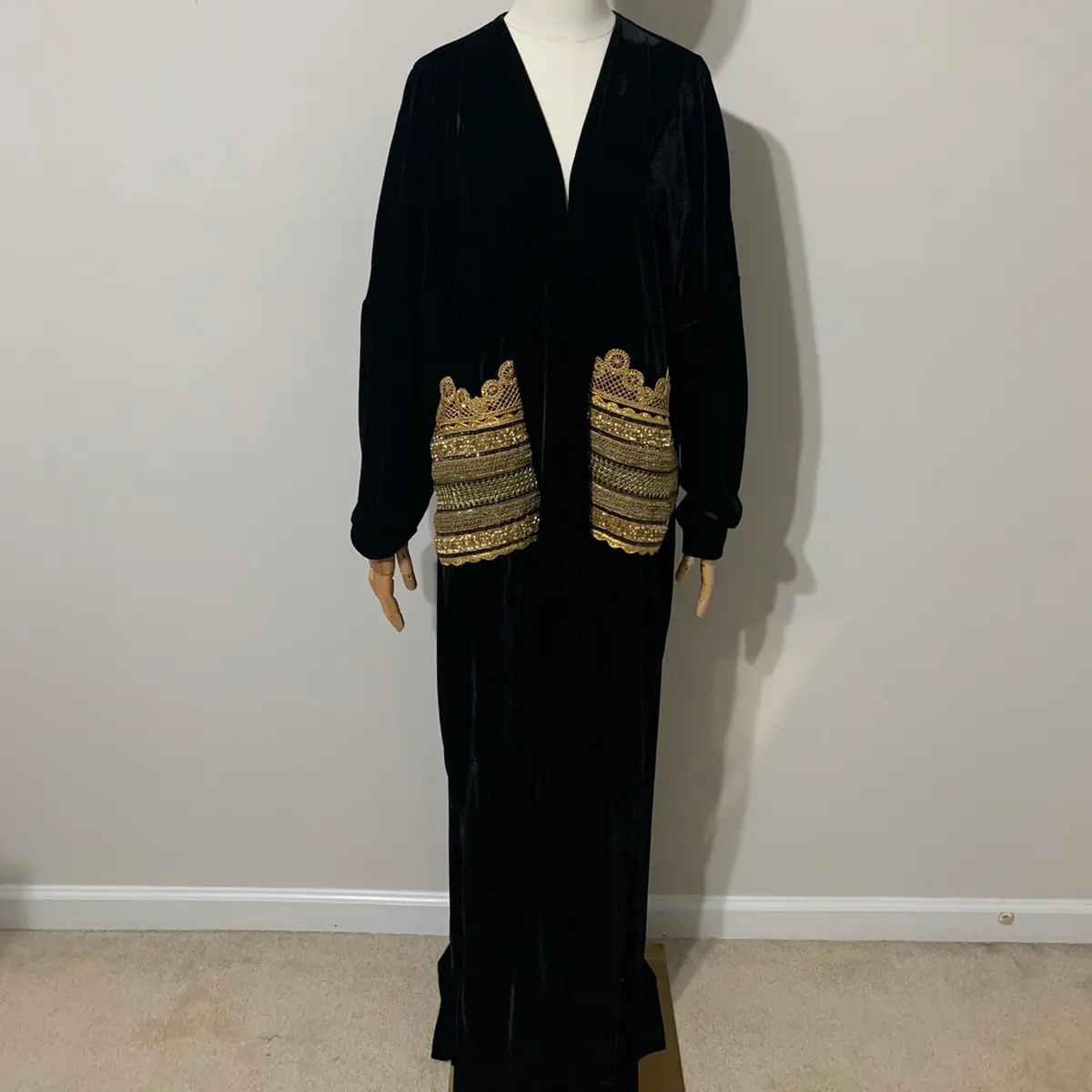 Black Velvet with Sequin Front Design Traditional Arab Abaya