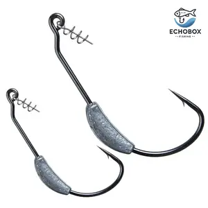 EchoBox Wide Gap Weighted Screw Lock fishing Hook Set | 3 Sizes (3g-5g) or Texas Rigs & Punching – 5-Pack