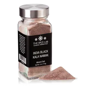 The Spice Lab Kala Namak Black Salt - Indian Himalayan Salt in French Jar with Refill Pouch, 24-Month Shelf Life, Pure Vegan Savory Seasoning for Tofu Scramble, Natural Egg Taste, Gluten-Free, 24 Months