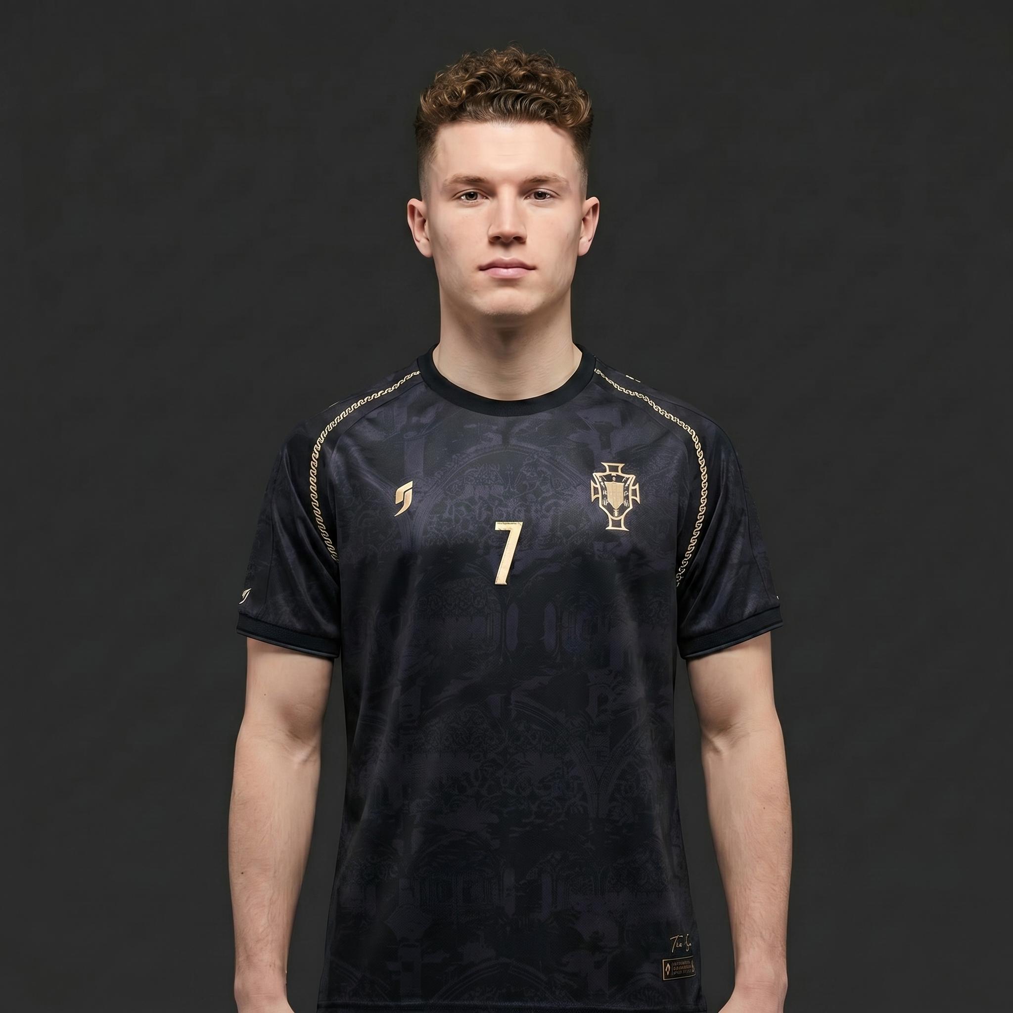 Premium The Siu Golden Black Jersey - CR.#7 Portugal 2026 Siuuuu Soccer Jersey - Breathable Lightweight Football Shirt, All over Print, Fitted Casual Style for All Seasons, Viral Soccer Jersey, Sports Top, Gym Athletic Clothes