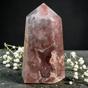 Pink Amethyst Obelisk Crystal Tower with Druzy