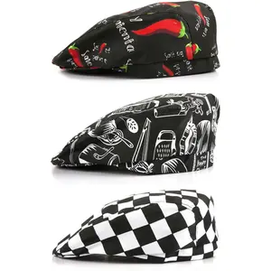 3pcs Chef Work Unisex Adult Printing Chef Hat Beret Party Accessory Black