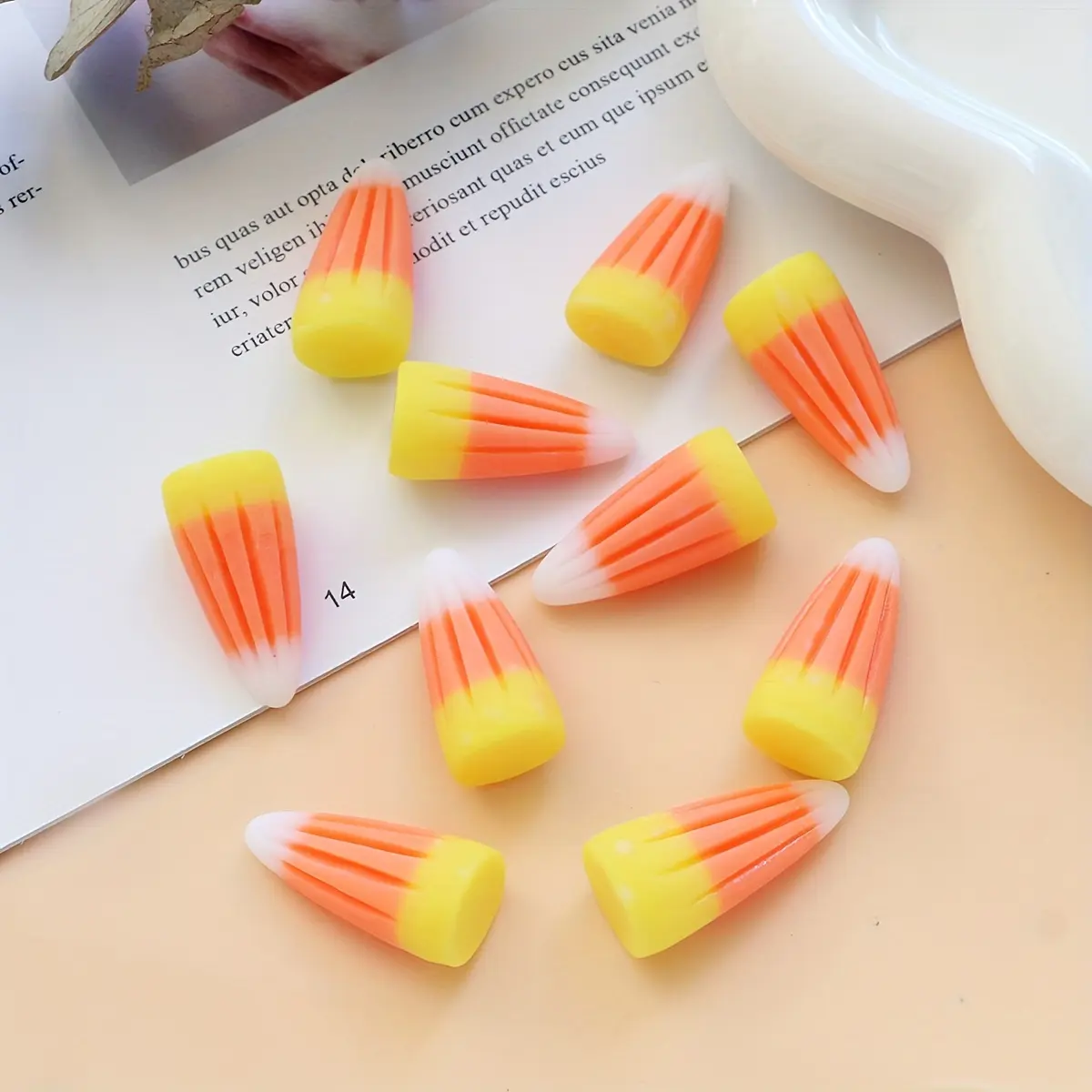 10 Halloween Candy Corn Charms - Pink, Orange, Yellow, and White - with Hanging Ring for DIY Jewelry, Party Decorations, and Halloween Crafts - Durable Resin Pendants, Halloween Accessories, Keychain Decorations, Glossy Design, Smooth Texture, Festive Sty
