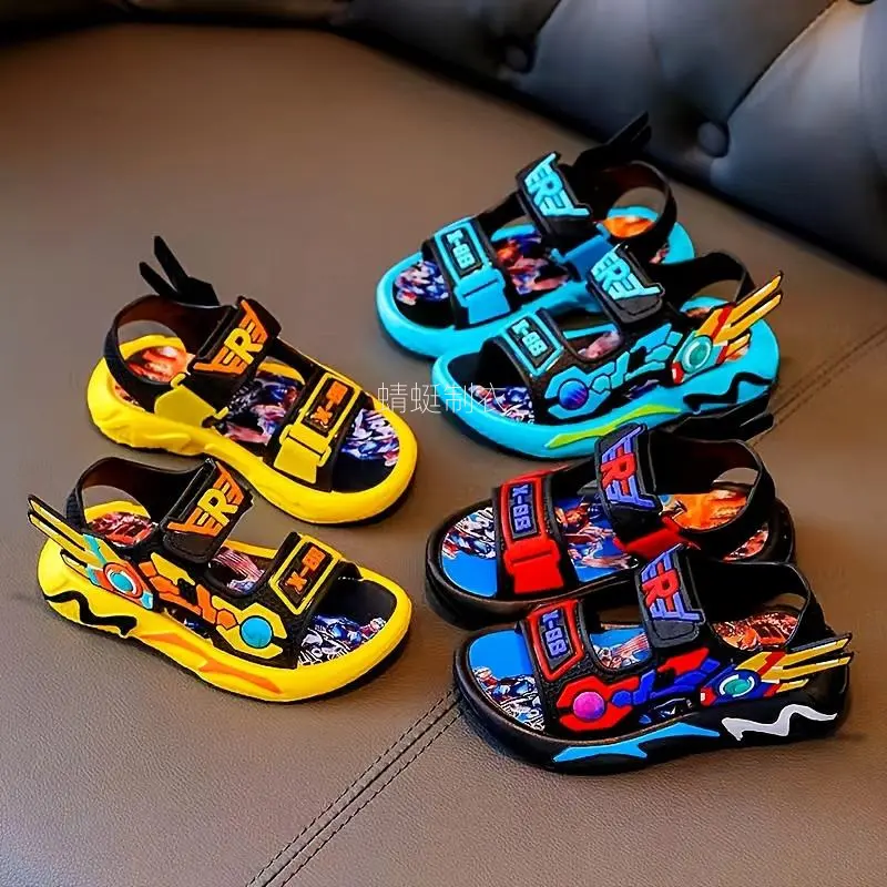 Boys' Backless Beach Slide Sandals - Lightweight PU Synthetic Artificial Leather Soft-Soled Durable Summer Footwear for Older Children, Pe, Microfiber Leather, Open Toe, Slide-On, Soft Sole, Rubber, Pvc, Flat Heel (1 Cm Or Less), Tpr