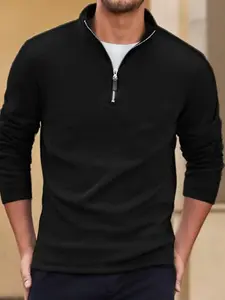 Men's solid color semi-zipper fleece pullover hoodie -- stand-up collar casual sportswear, soft and warm long-sleeved top, suitable for daily wear in autumn and winter, outdoor casual and street style outfits, Athletic Sweatshirt