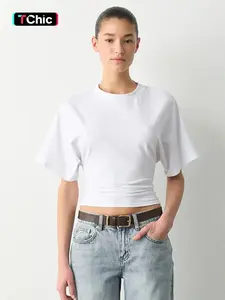 Women's Basic Solid-Color Round Neck Tee, Casual Loose Half-Sleeve Womenswear, T-shirt for Summer, Women's Top for Daily Wear