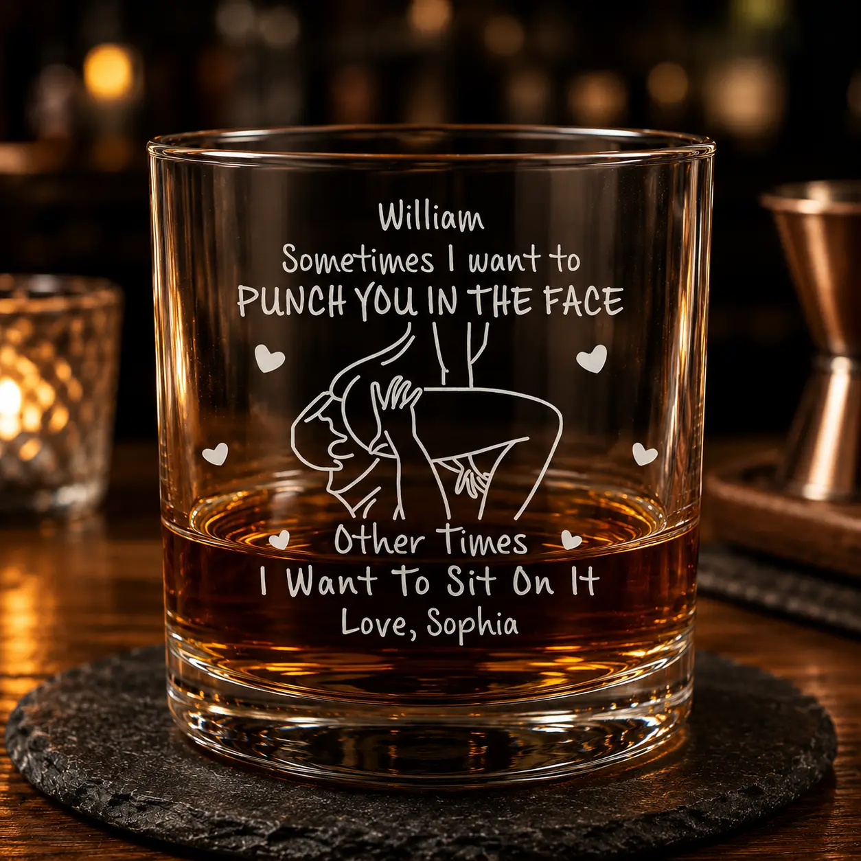 Sometimes I Want To P*nch You In The Face, Funny Romantic Whiskey Glass, Funny Gift Glass, Whiskey Couples Glass, Anniversary Gift For Couples, Boyfriend Girlfriend Gift, Valentine's Day Gift, Wedding Gift