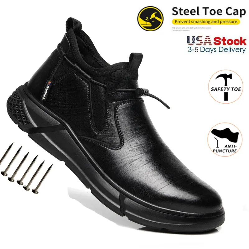 Men's Steel Toe Safety Shoes - Anti-Smash, Anti-Stab, Breathable, Lightweight Protective Footwear for Construction, Warehouse Workers, Plus Size Work Sneakers