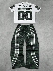 Men's Casual Short Sleeve Long Pants Set, Athleisure Wear Set, Comfortable Sports Design, Geometric Fashion Daily Wear, All Seasons Fitted Style