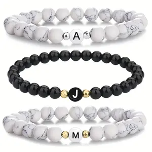 26 Letters Natural Stone Bracelet For Women Men Personalized Initials Fashion Beading Bangle Couple's Hand Jewelry Gifts