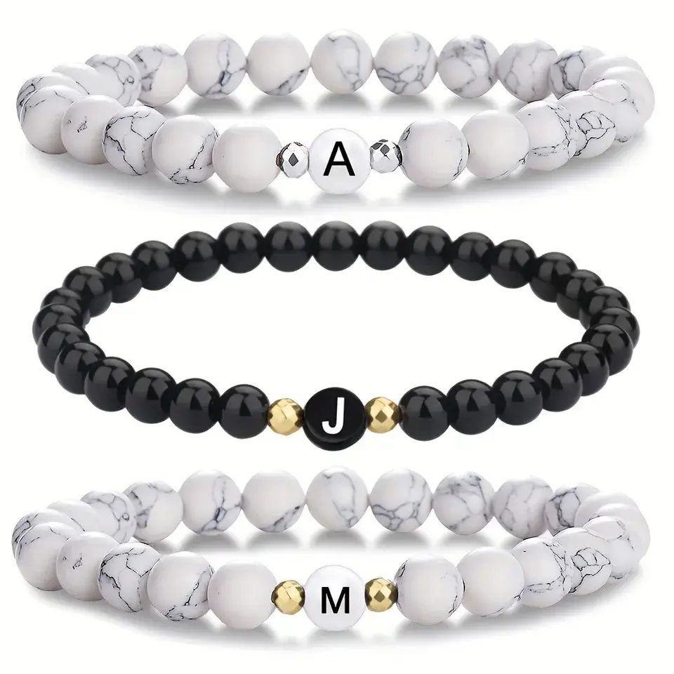 26 Letters Natural Stone Bracelet For Women Men Personalized Initials Fashion Beading Bangle Couple's Hand Jewelry Gifts