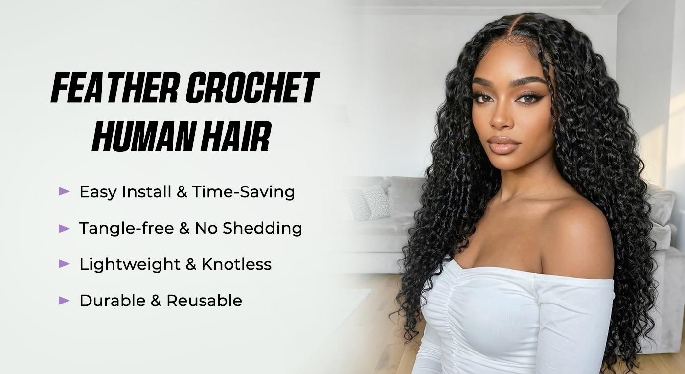OQ HAIR Burmese Curly Crochet Hair Natural Black Machine Made Feather Crochet Human Hair Extension Miracle Knots Boho Braids #SummerVibes