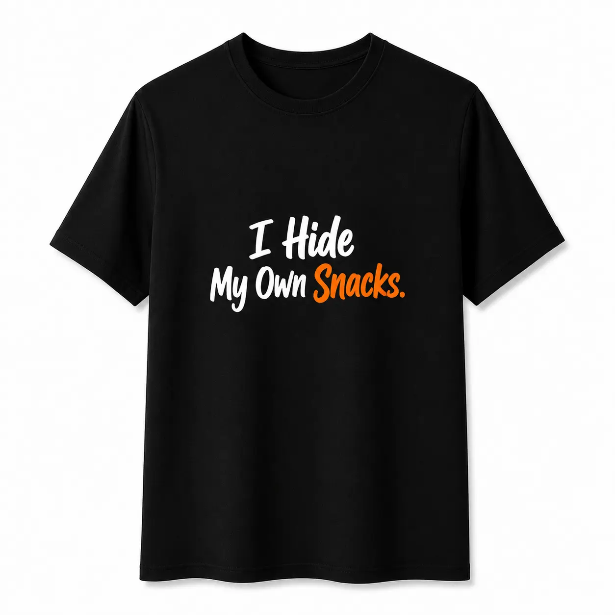 Funny "I Hide My Own Snacks" Food Lover Sports Top - Casual Menswear Outfits, Orange Tee with Matching Pants, Birthday Gift for Men