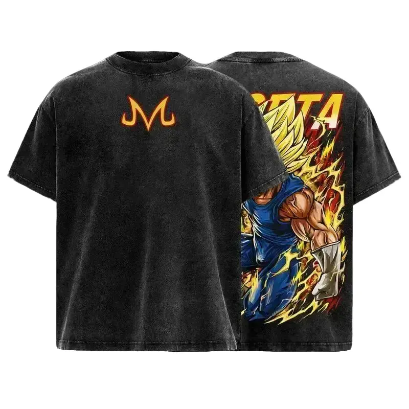Vintage Acid Wash Oversized Fit Graphic Tee Shirt Men Women Pink Demon Villain Print Heavyweight Cotton Streetwear Hip Hop Retro Japanese Animation Style Y2K Gym Pump Cover Casual Top Magic Monster M Logo T-Shirt For Workout Everyday Wear Trendy Apparel