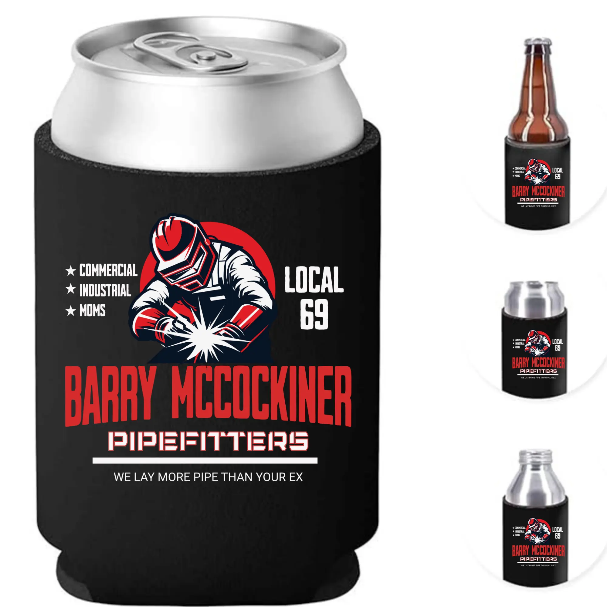 Barry McCockiner Themed Insulated 12 oz Standard Fit Can Cooler - Funny Text Koozie, Lightweight Kitchenware Gag Gift for Pipefitters, Campfire/BBQ Party Beverage Holder for Tailgates & Parties