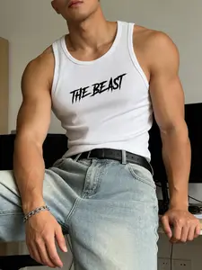 Men's Muscle Tank Top The Beast Plain Solid Sleeveless Workout Gym Athletic Fitness Vest Quick Dry Streetwear Casual Shirts for Men Summer Basic Muscle Tee Gym Wear Workout Tank Top for Men Sportswear