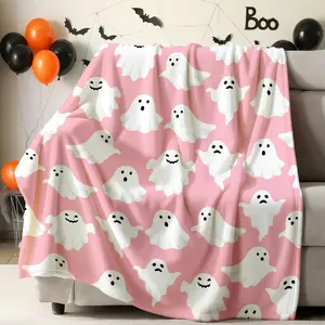 Pink Ghost Blanket for Girls Women Kids Flannel Plush Cute Throw Blanket Soft Cozy Throw Blankets for Couch Bed Sofa Pink Halloween Kawaii Living Room Decor Blankets Gifts for All Season
