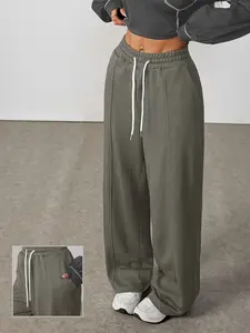 Women's K1425 Fall Winter Casual Style Commuter Athletic Pants, Loose Fit Drawstring High Waist, Wide Leg Sporty Long Trousers with Pockets