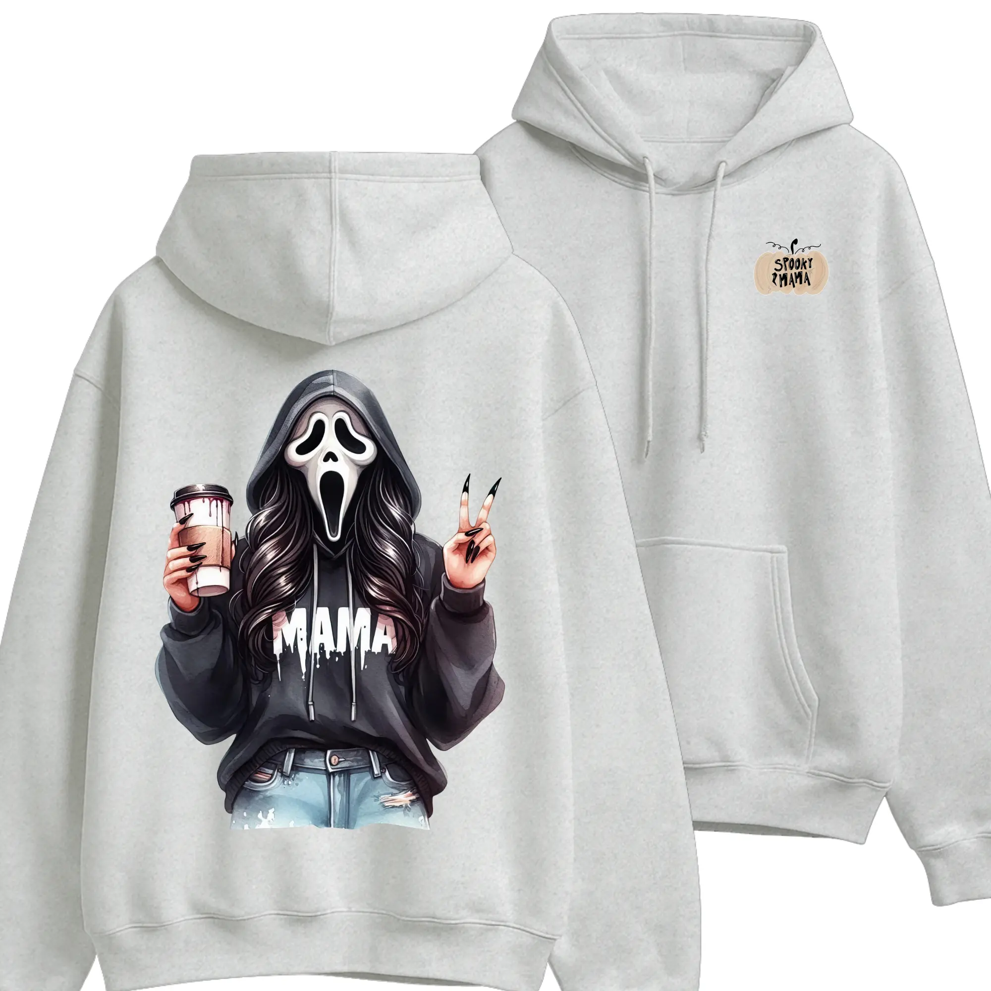 Spooky Mama Halloween Hoodie, Ghostface Graphic Pullover, Funny Horror Movie Sweatshirt for Moms, Cozy Fall Streetwear