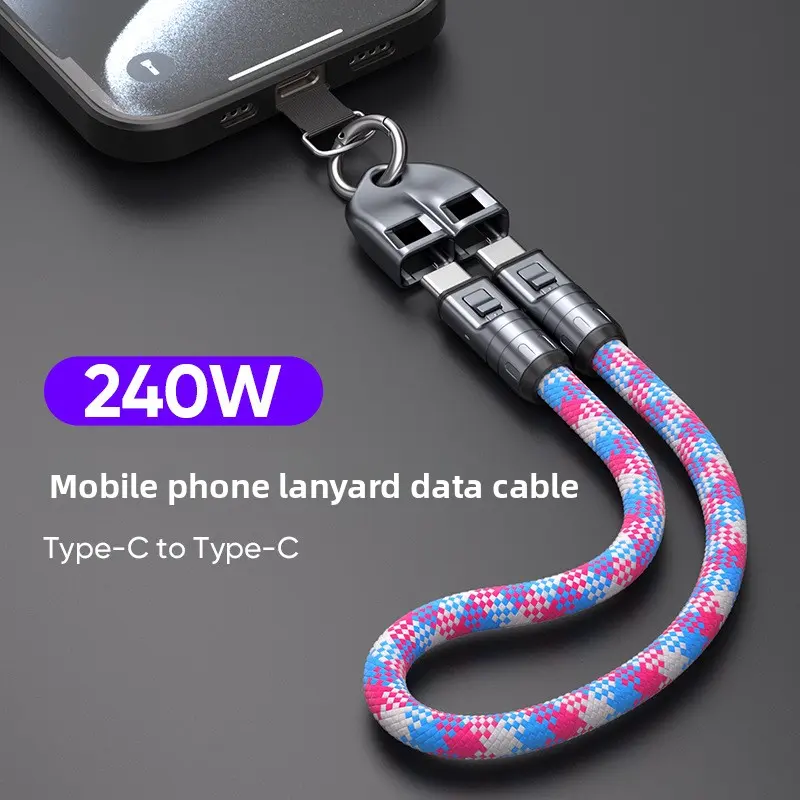 240W 2-in-1 Type-C Cable Charger with Phone Lanyard, PD240W Super Fast Charging for Smartphone, Mobile USB Connector Cellphone