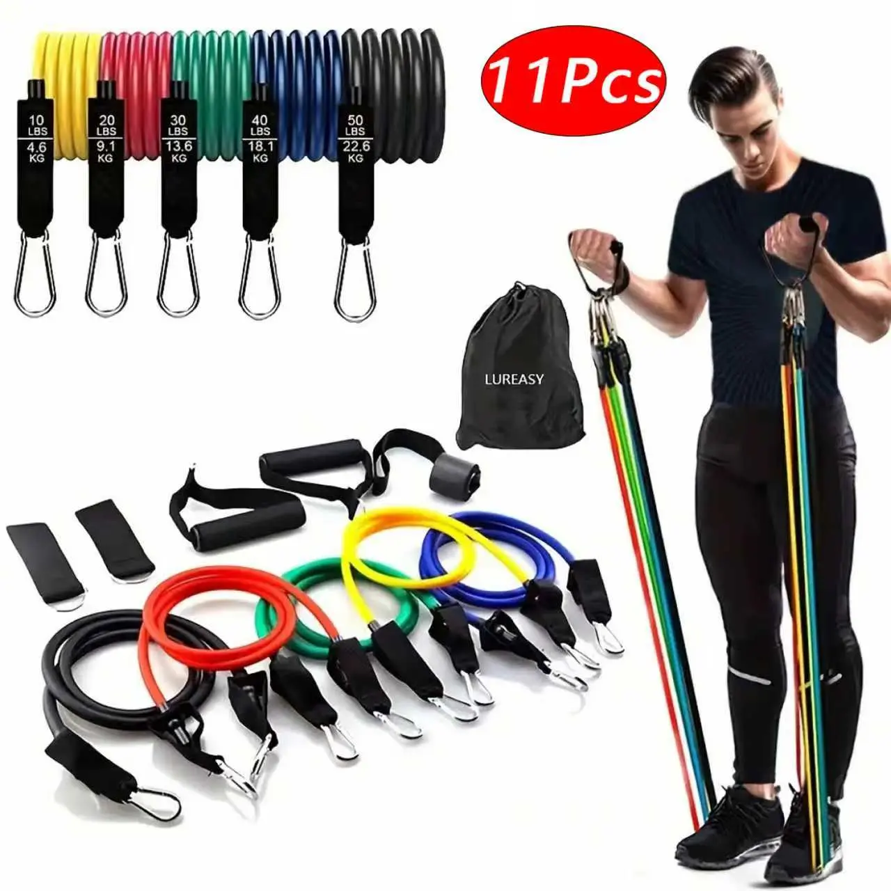 11-Piece Resistance Bands Set - Fitness Accessories with Door Anchor, Handles, Carry Bag, Leg & Ankle Resistance Bands, Calisthenics Tools for Home Glute Gains & Workouts