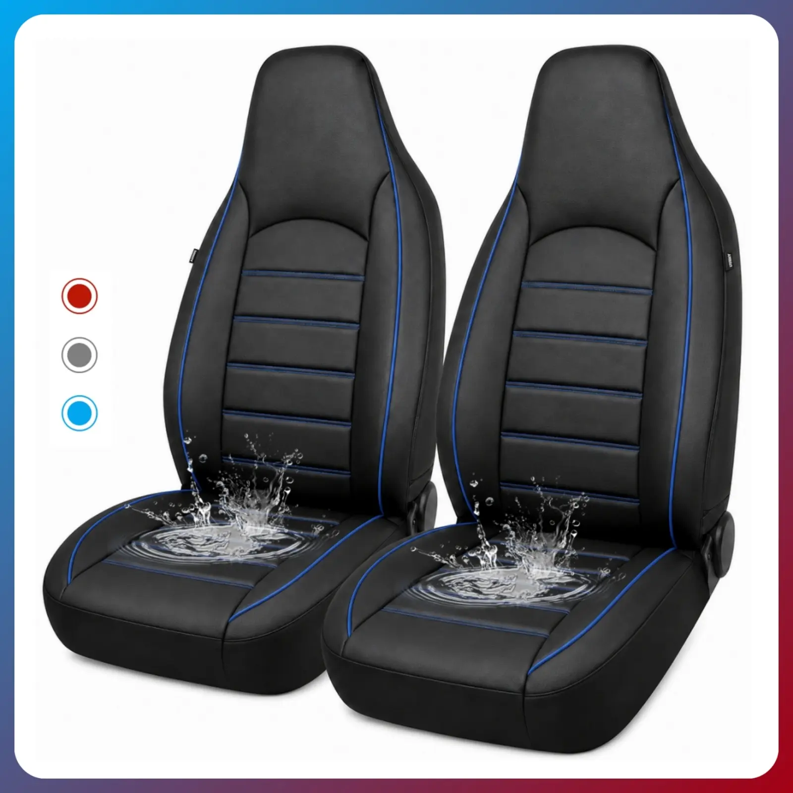 AUTOYOUTH Black & Blue PU Leather High Back Front Car Seat Covers, Waterproof, Anti-Slip, Airbag-Safe Car Accessories, Universal Fit for Most Cars, SUVs, Trucks, Easy to Install, Car Interior Accessories