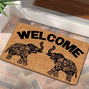 Elephant Pattern Welcome Door Mat, Boho Style Indoor & Outdoor Entrance Mat, Non-slip Mat for Home Decor