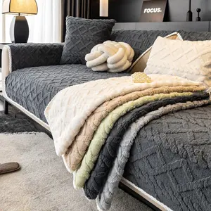 1pc Sofa Cover, Plain Plush Quilted Modern Design, Pet Friendly, Non-Slip Seat Pad, Suitable for Home Living Room and Bedroom, Couch Covers