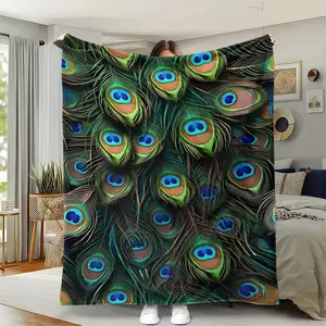 Peacock Feather Texture Blanket, Luxurious Natural Decorative Throw, Soft Comfortable Sofa Blanket, Bedroom Bed Blanket, Perfect Gift