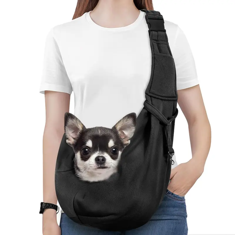 Pawaboo Pet Shoulder Sling Carrier - 35.43 Inches, Thick Padded Adjustable Strap, Front Zipper Pocket, Safety Belt, Breathable Head Up, Machine Washable Fabric, Hands-Free Walk for Small Dogs/Cats, Ideal for Parks, Hospitals (Convertible to Backpack)