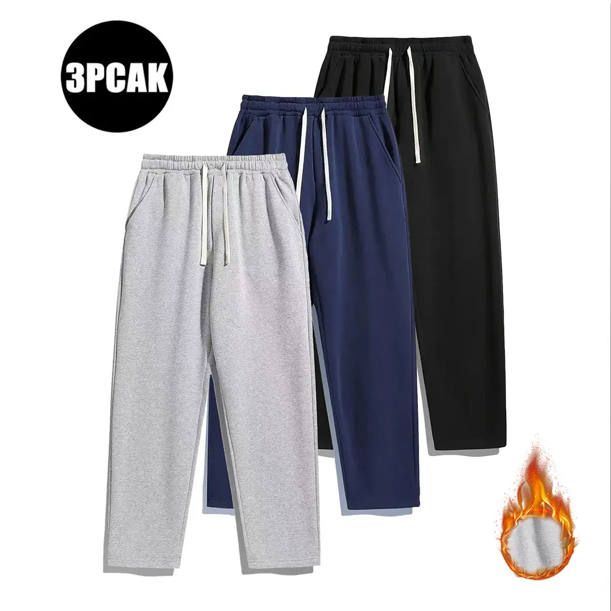 Flat leg pants [gray+black+blue] with pl